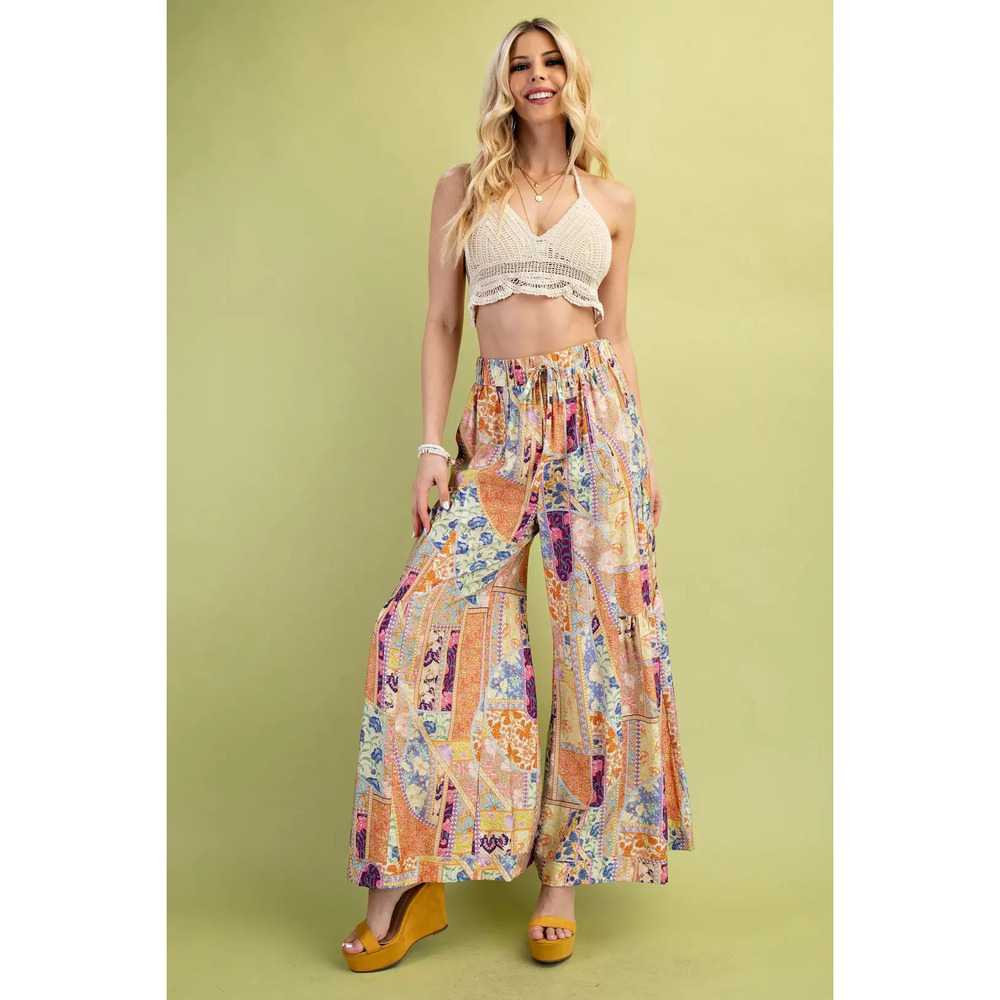 TE1121 OM GiGio Orange Mix Wide Leg Drawstring Pants Various Sizes